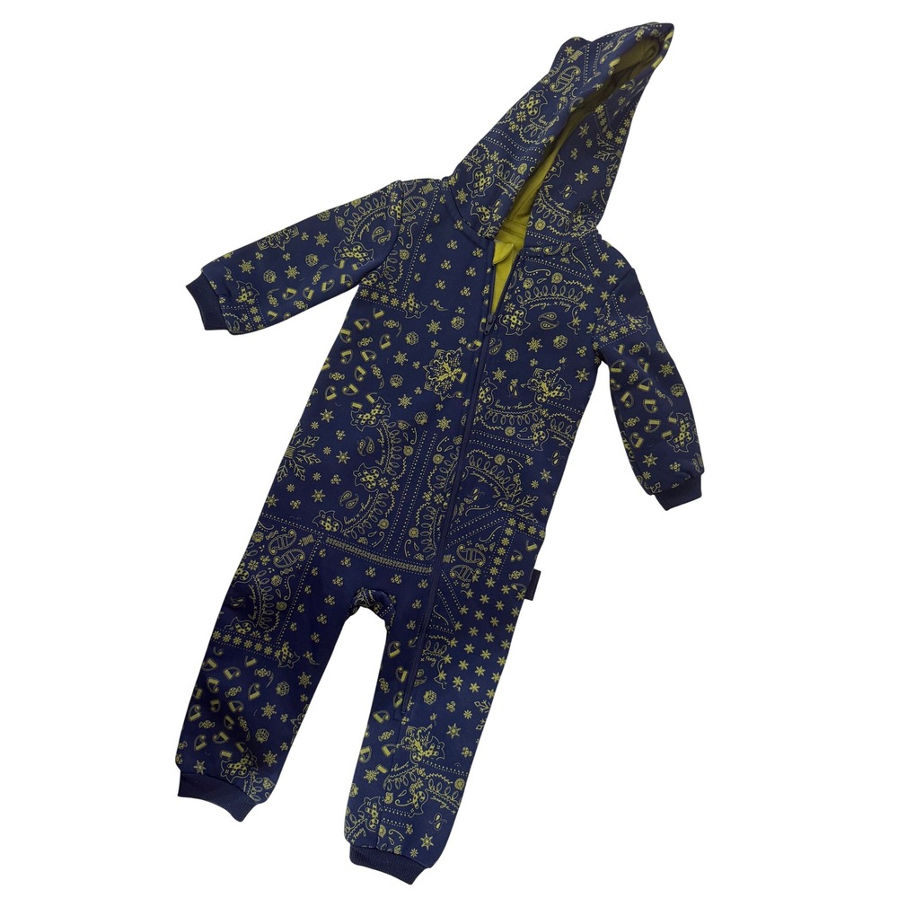 Savage X Fenty Baby Hooded Fleece Jumpsuit Navy Lime Bandana Print 9-12M
